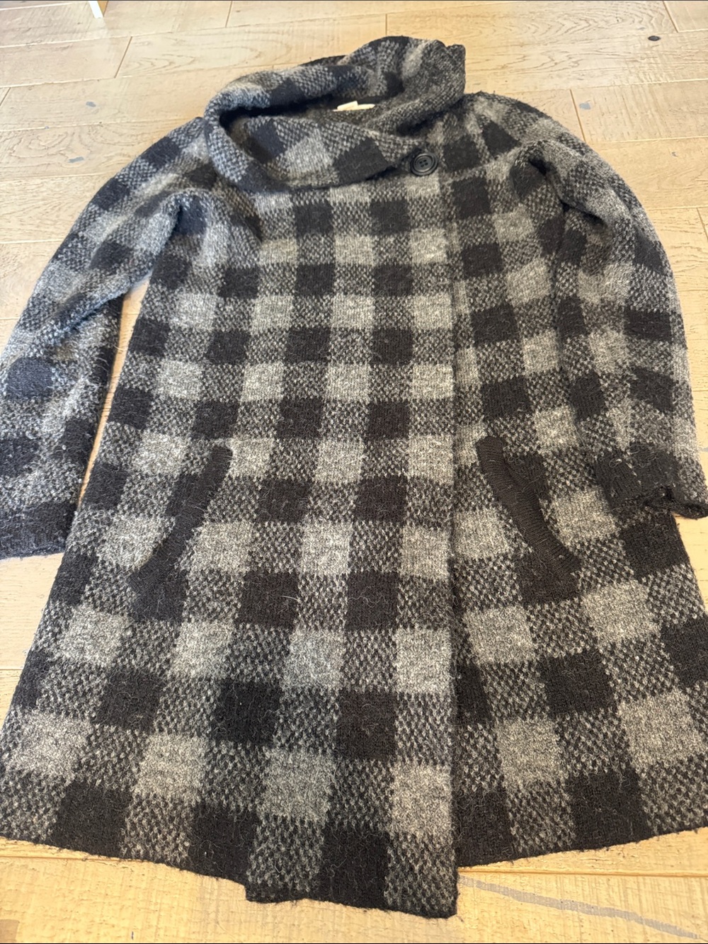 Ellen Tracy Plaid Funnel Neck Sweater Coat